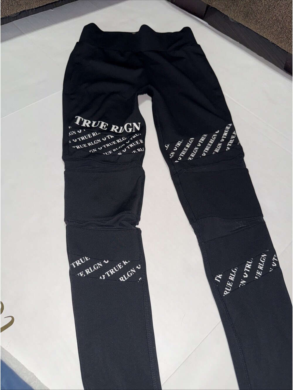 True Religion Monogram Legging Women's XS Black Mesh Yoga Pant Elastic High Rise